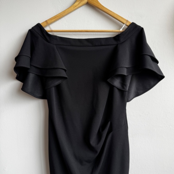 NWT LE CHATEAU - Off the Shoulder Ruffle Dress Black - Medium - Picture 5 of 11